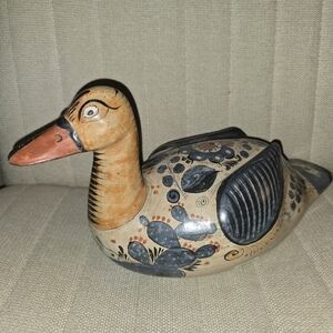 VTG Tonala Mexico Pottery Duck Folk Art Bird Figurine Hand Painted Signed